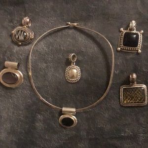 🤍 silver choker with 6 pendants 🤍